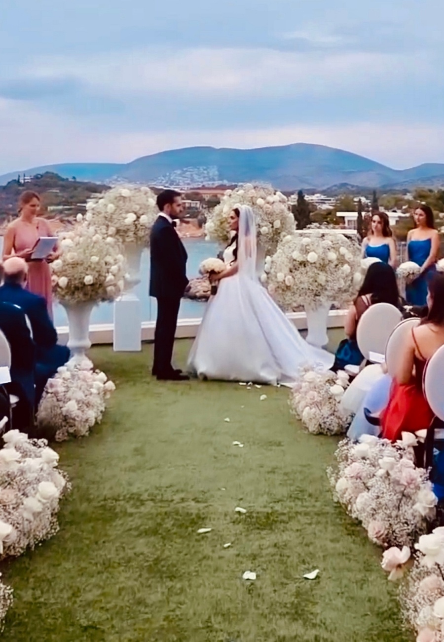 Wedding celebrant leading a ceremony in Athens, Greece