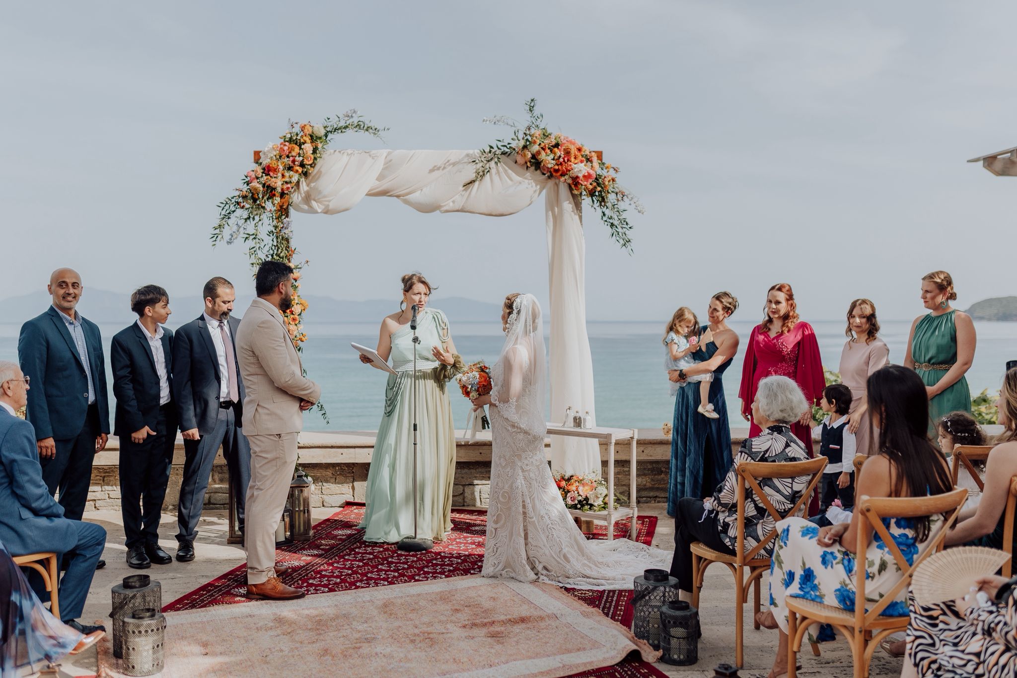Wedding celebrant in Greece speaking during a wedding ceremony